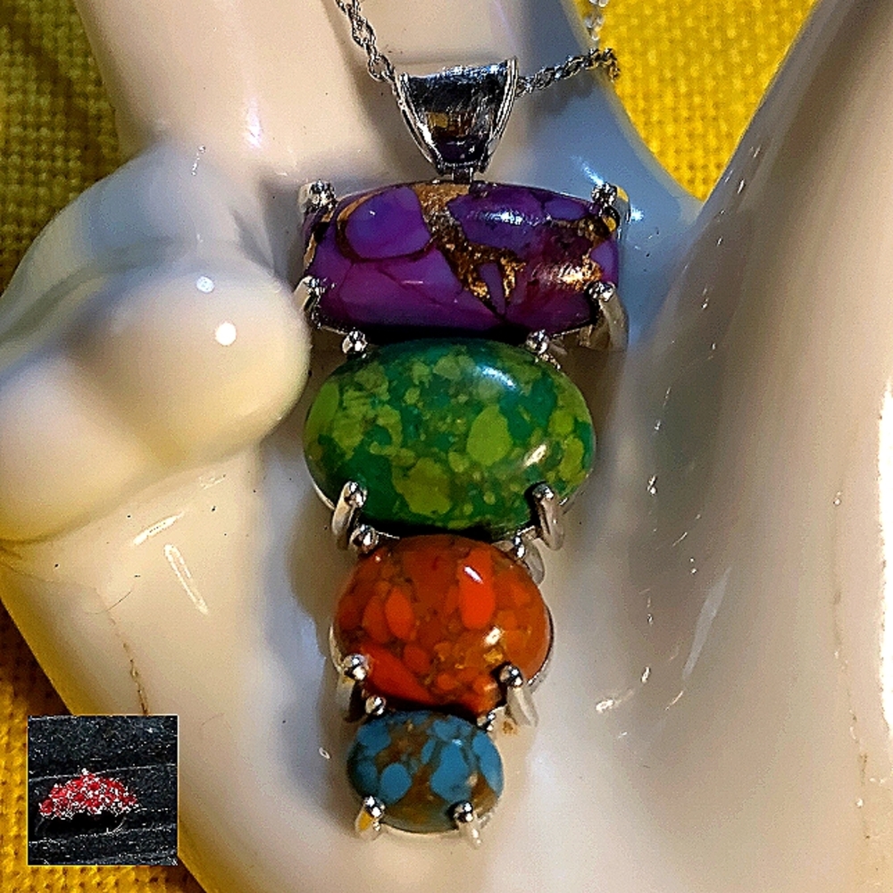 WOMEN'S - SANTA FE, MULTI CABACHONS: *4* PER PENDANT, TURQUOISE. 18" OR …